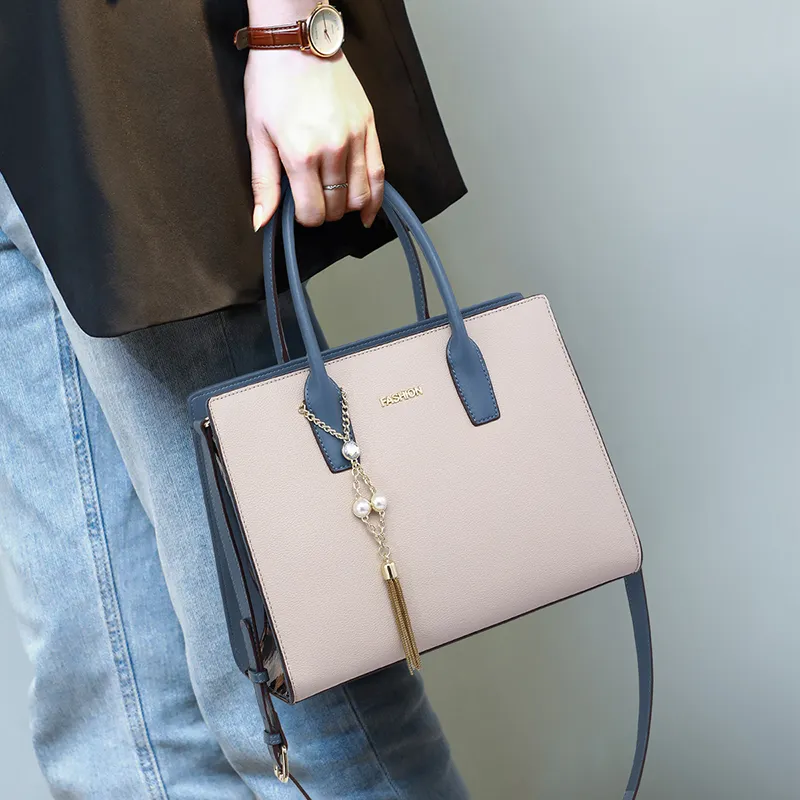 COMELY Cow Leather Patchwork Synthetic Leather Handbag Regular Women's Ecru-6