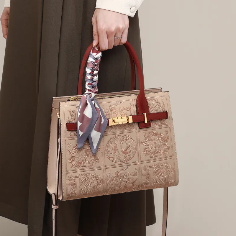 COMELY Cow Leather Handbag, Shoulder Bag, Crossbody Bag Regular Women's Beige Apricot-2