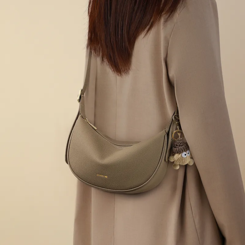 COMELY Cow Leather Shoulder Bag Crossbody Bag Women's Elephant Gray-3