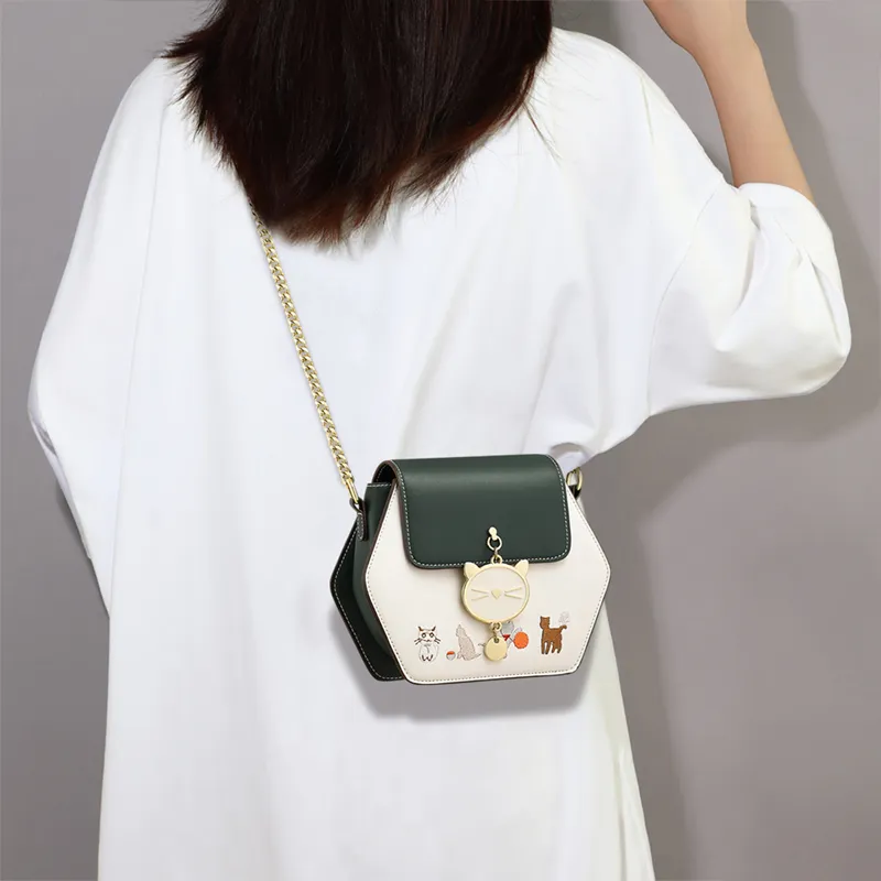 COMELY Cow Leather Bonded Synthetic Leather Shoulder Bag Crossbody Bag Small Size Women's Green-1