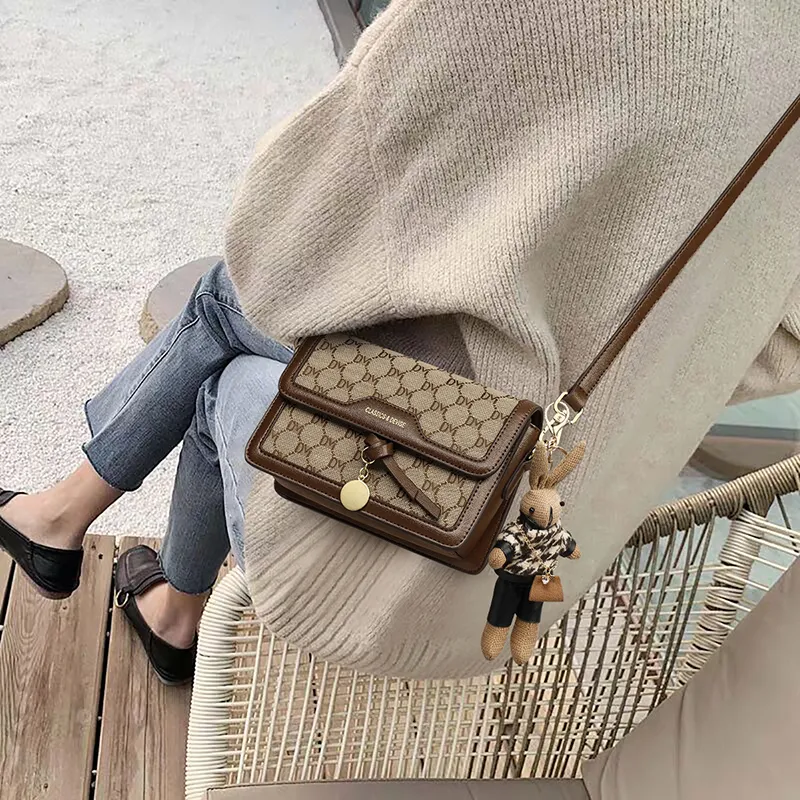 COMELY PVC With Textile Small Square Bag Shoulder Bag Crossbody Bag Regular Women's Coffee-1