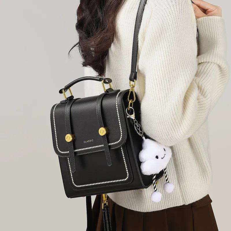 COMELY Cow Leather Backpack Women's Black-1