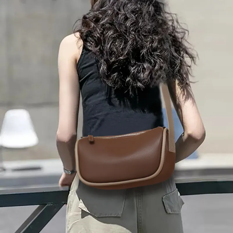 COMELY Cow Leather Patchwork Synthetic Leather Dumpling Bag Pillow Bag Shoulder Bag Crossbody Bag Regular Women's Ecru-3