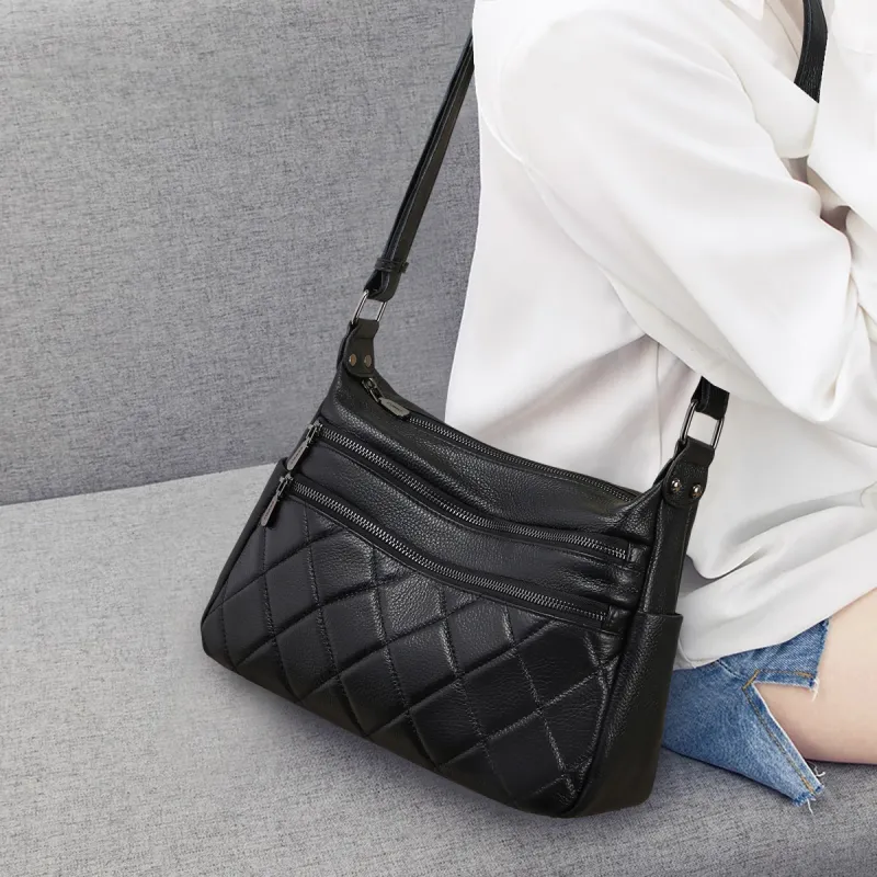COMELY Cow Leather With Synthetic Leather Shoulder Bag, Crossbody Bag Regular Women's Black-4
