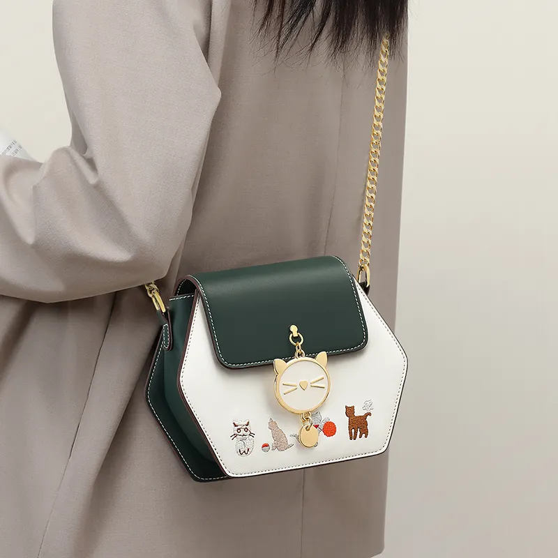 COMELY Cow Leather Bonded Synthetic Leather Shoulder Bag Crossbody Bag Small Size Women's Green-2