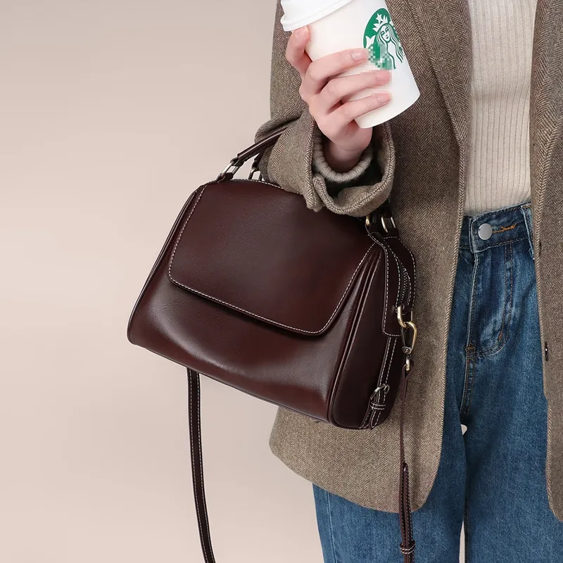 COMELY Cow Leather Handbag, Shoulder Bag, Crossbody Bag Regular Women's Coffee-3