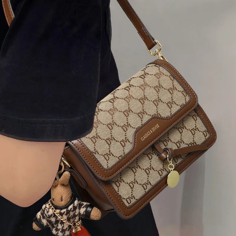 COMELY PVC With Textile Small Square Bag Shoulder Bag Crossbody Bag Regular Women's Coffee-4