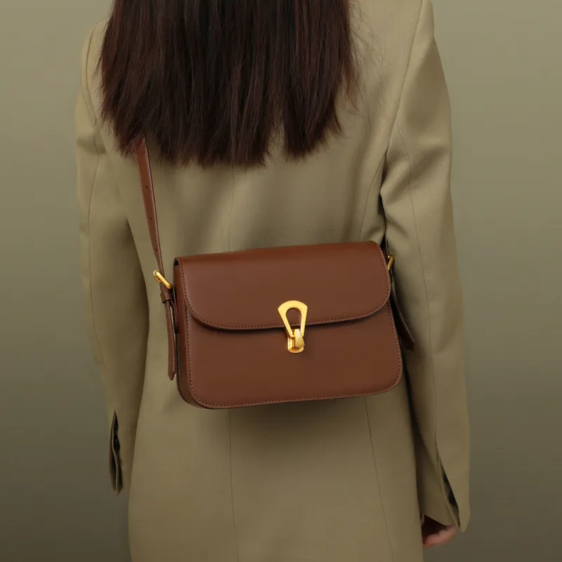 COMELY Cow Leather Patchwork Synthetic Leather Tofu Bag Shoulder Bag Small Size Women's Coffee-3
