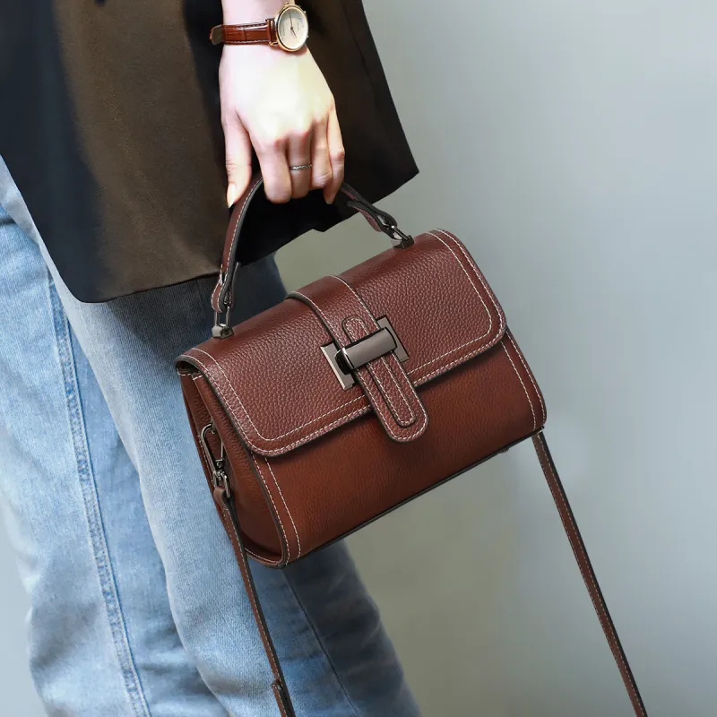 COMELY Cow Leather Patchwork Synthetic Leather Handbag Shoulder Bag Crossbody Bag Mom Bag Regular Women's Coffee-1