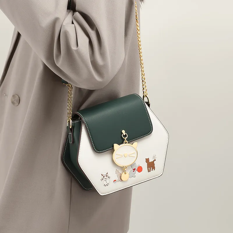 COMELY Cow Leather Bonded Synthetic Leather Shoulder Bag Crossbody Bag Small Size Women's Green-4