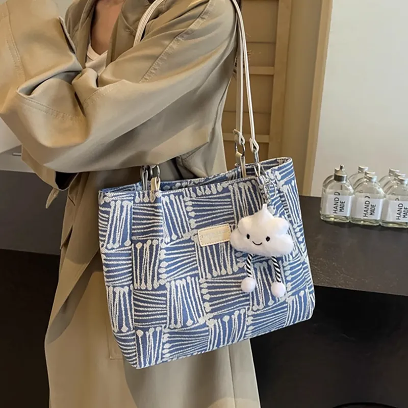 COMELY Fabric Tote Bag, Shopping Bag, Portable Computer, Shoulder Bag Regular Women's Blue/Coffee-2