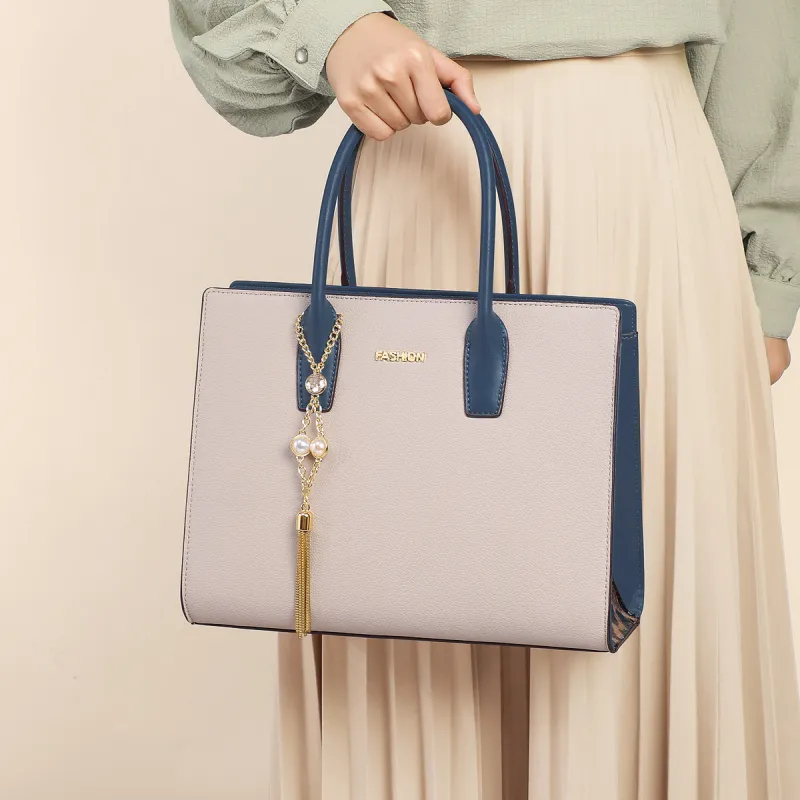 COMELY Cow Leather Patchwork Synthetic Leather Handbag Regular Women's Ecru-4