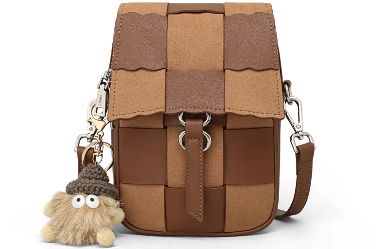 COMELY Cow Leather Patchwork Synthetic Leather Cell Phone Pouch Shoulder Bag Crossbody Bag Regular Women's Brown-1