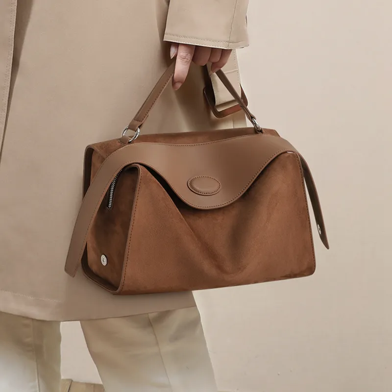 COMELY Synthetic Leather Patchwork With Cow Leather Boston Handbag Regular Women's Milk Tea Brown-1