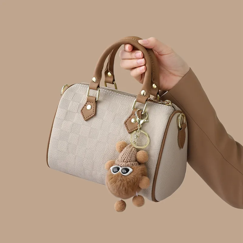 COMELY Cow Leather Women's Handbag Boston Pillow Bag Regular Women's Ecru & Apricot-5
