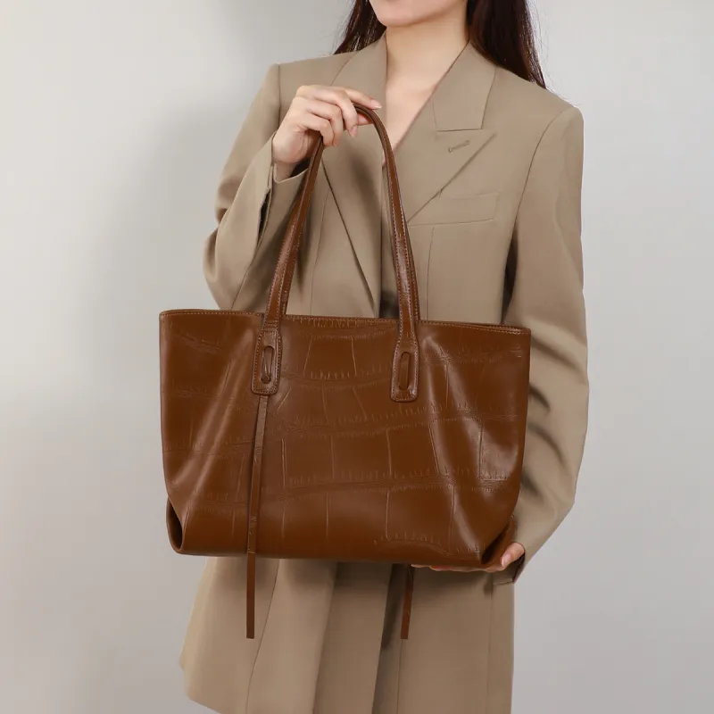 COMELY Cow Leather Synthetic Leather Tote Bag Shopping Bag Shoulder Bags Regular Women's Beige/Brown-2