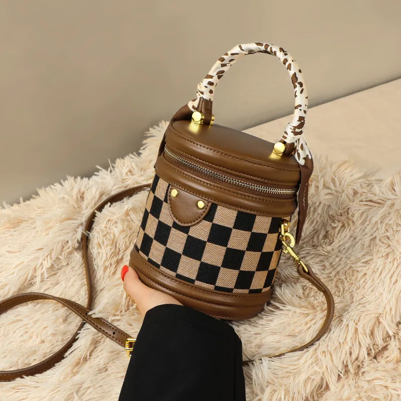 COMELY Canvas With Synthetic Leather Bucket Bags Shoulder Bag Crossbody Bag Regular Women's Square Brown-3