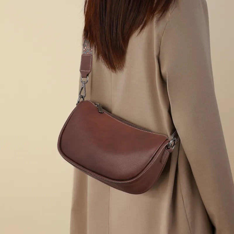 COMELY Cow Leather Patchwork Synthetic Leather Pillow Bag Dumpling Bag Crossbody Bag Regular Women's Brown-5