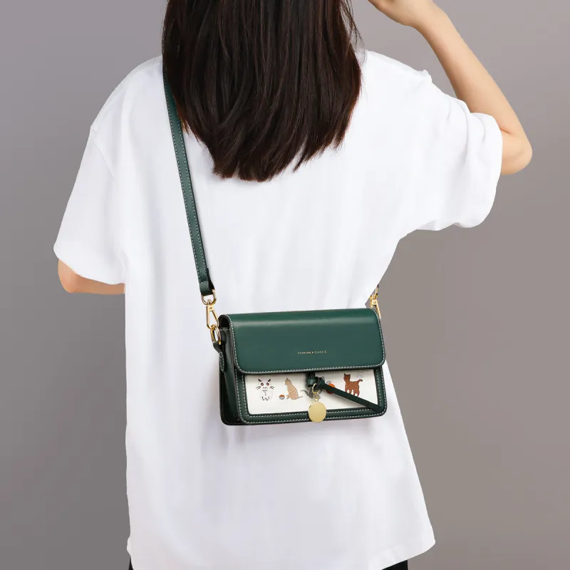 COMELY Cow Leather With Synthetic Leather Shoulder Bag, Crossbody Bag Women's Green-1