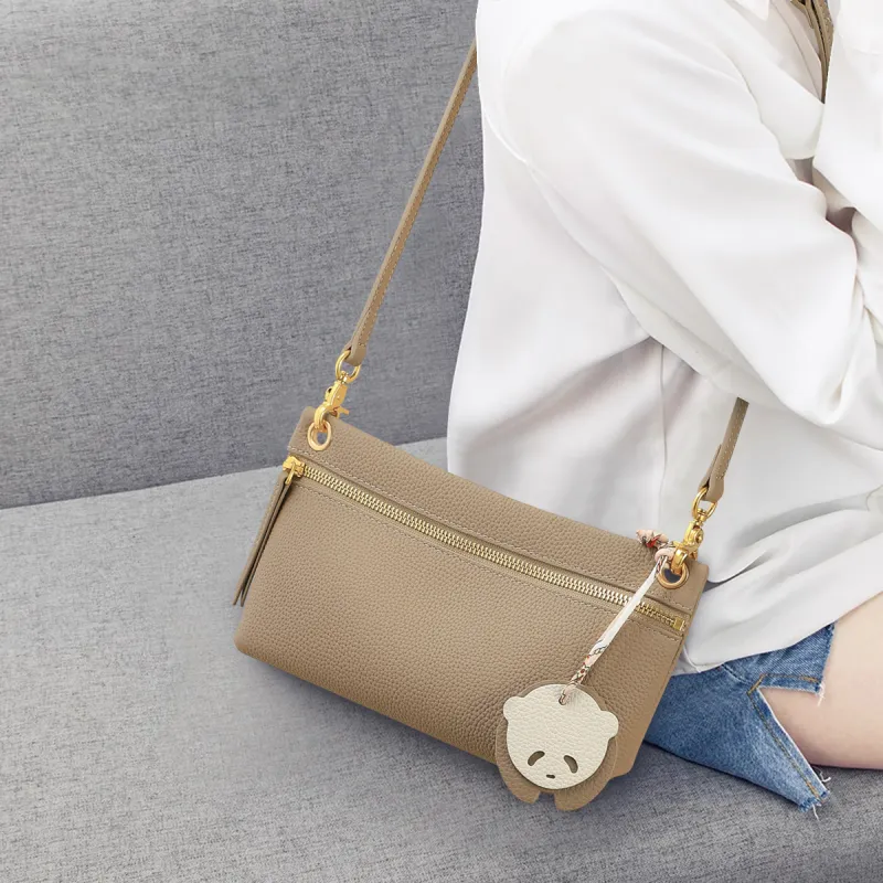 COMELY Cow Leather Bonded Synthetic Leather Shoulder Bag Crossbody Bag Small Size Women's Gray/Black-5