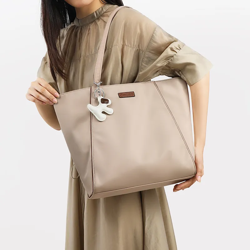 COMELY Fabric Tote One Shoulder Shoulder Bag Handbag Laptop Bag Medium Size Women's Apricot-3