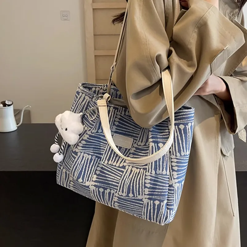 COMELY Fabric Tote Bag, Shopping Bag, Portable Computer, Shoulder Bag Regular Women's Blue/Coffee-4