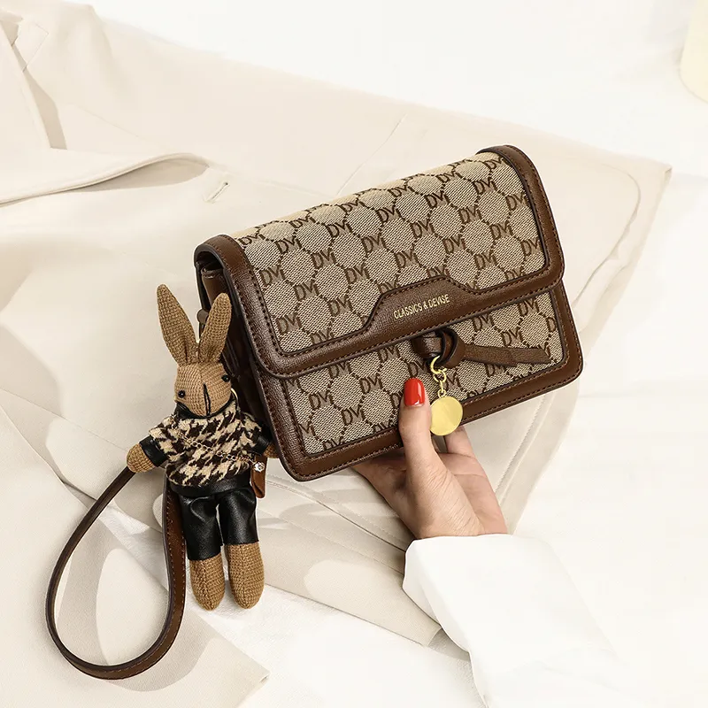 COMELY PVC With Textile Small Square Bag Shoulder Bag Crossbody Bag Regular Women's Coffee-3