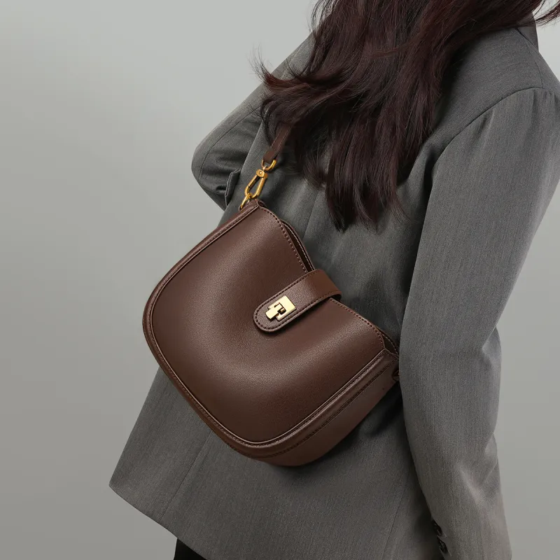 COMELY Cow Leather Shoulder Bag Crossbody Bag Women's Coffee-2