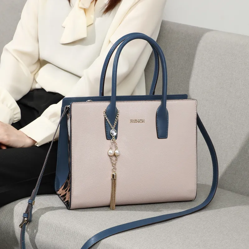 COMELY Cow Leather Patchwork Synthetic Leather Handbag Regular Women's Ecru-5