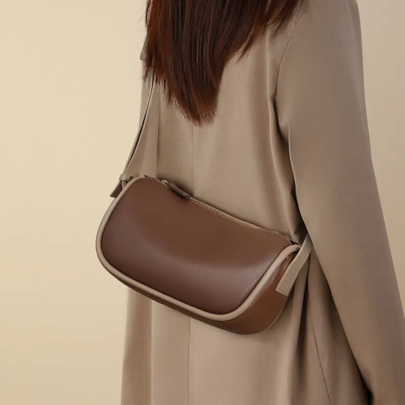 COMELY Cow Leather Patchwork Synthetic Leather Dumpling Bag Pillow Bag Shoulder Bag Crossbody Bag Regular Women's Ecru-4