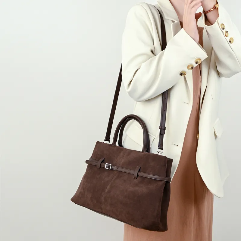 COMELY Cow Leather Briefcase Handbag Shoulder Bag Crossbody Bag Regular Women's Coffee/Black-1