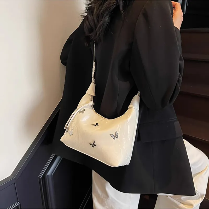 COMELY Synthetic Leather Handheld Shoulder Bag, Crossbody Bag Regular Women's Ecru-2