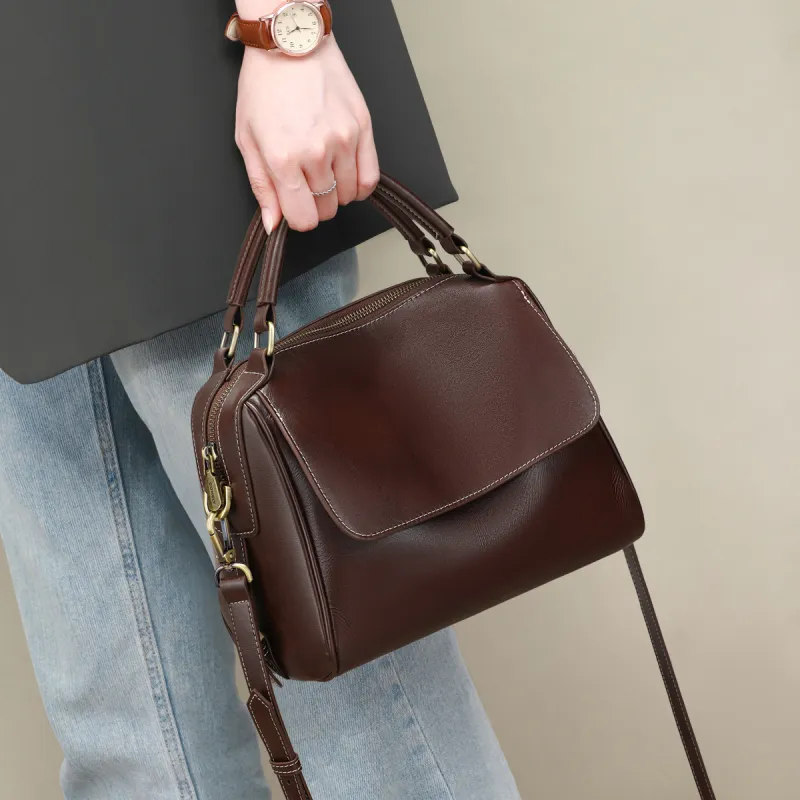 COMELY Cow Leather Handbag, Shoulder Bag, Crossbody Bag Regular Women's Coffee-1