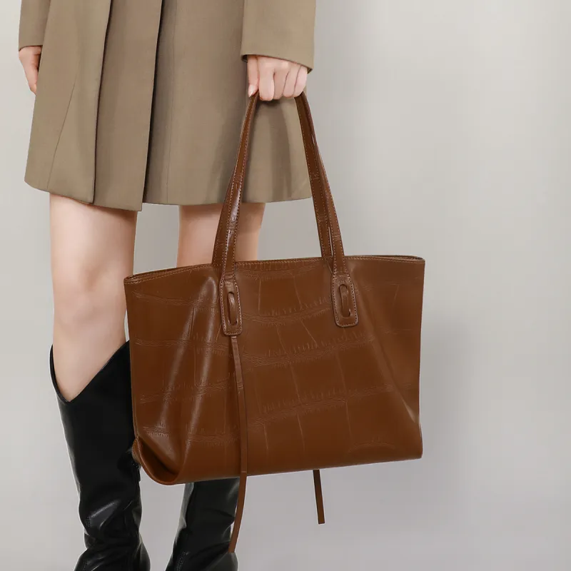 COMELY Cow Leather Synthetic Leather Tote Bag Shopping Bag Shoulder Bags Regular Women's Beige/Brown-3
