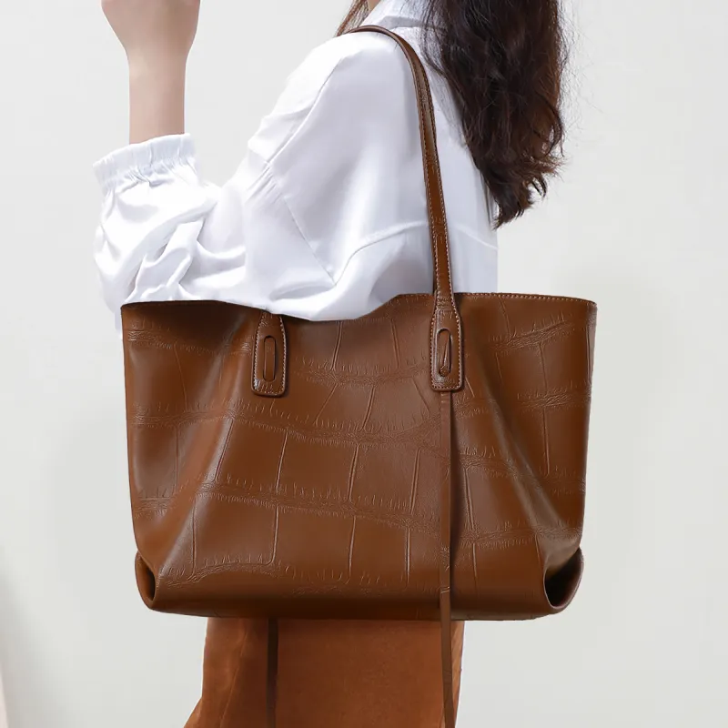 COMELY Cow Leather Synthetic Leather Tote Bag Shopping Bag Shoulder Bags Regular Women's Beige/Brown-1