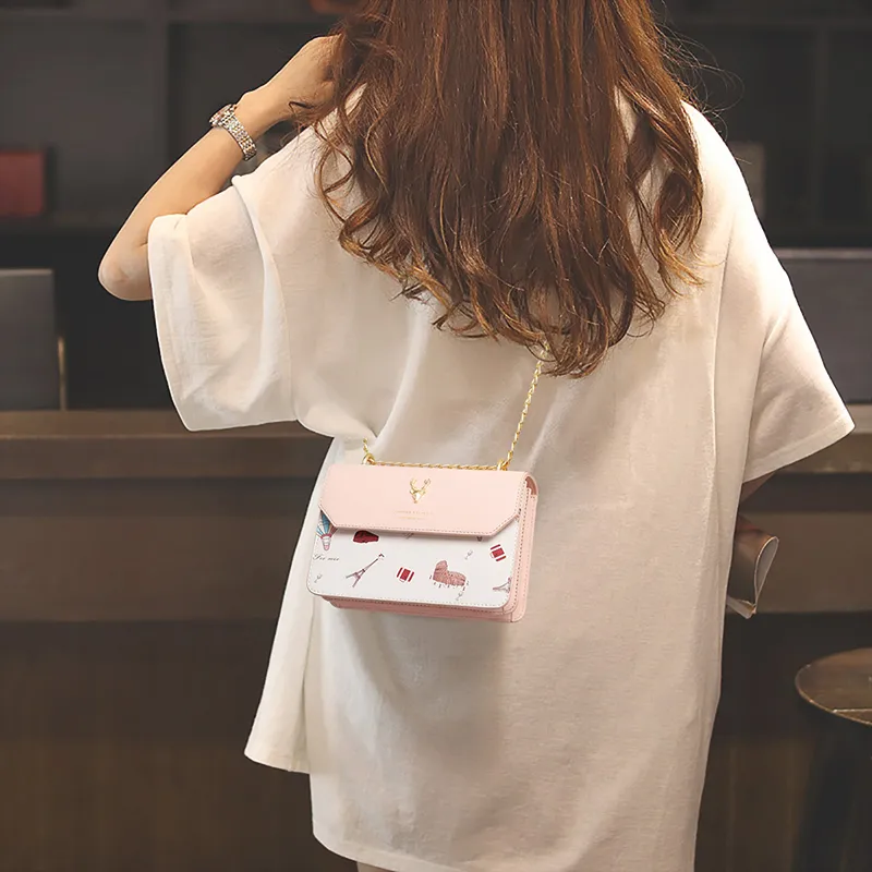 COMELY Cow Leather Patchwork Synthetic Leather Small Square Bag Shoulder Bag Crossbody Bag Regular Women's Pink/Ecru-2