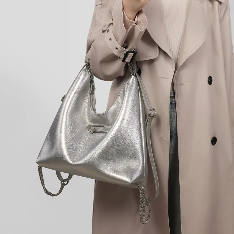 COMELY Cow Leather Tote Bag, Shopping Bag, Shoulder Bag, Backpack Regular Women's Silver-1