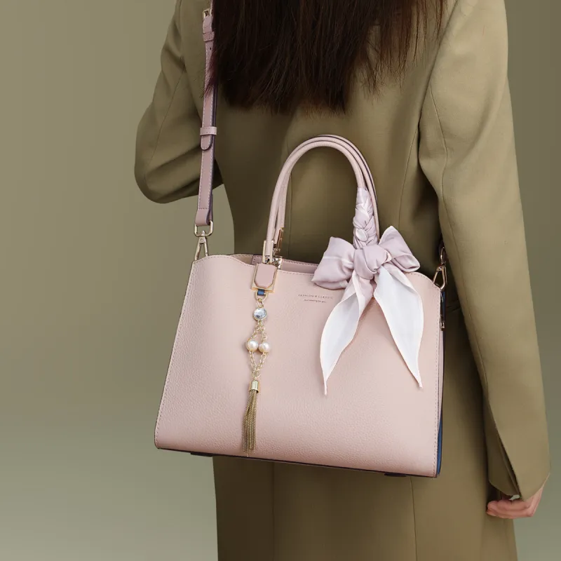 COMELY Cow Leather Mom Bag Crossbody Bag Handbag Regular Women's Beige Apricot/Blue-2