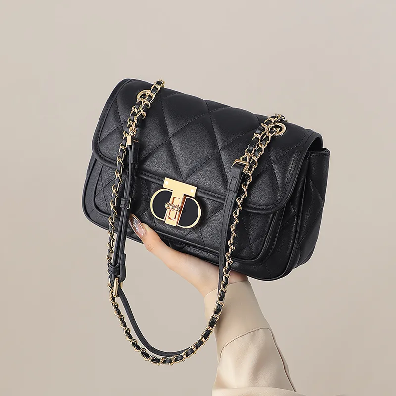 COMELY Cow Leather Patchwork Synthetic Leather Chain Small Square Bag Shoulder Bag Regular Women's Black/Ecru-1