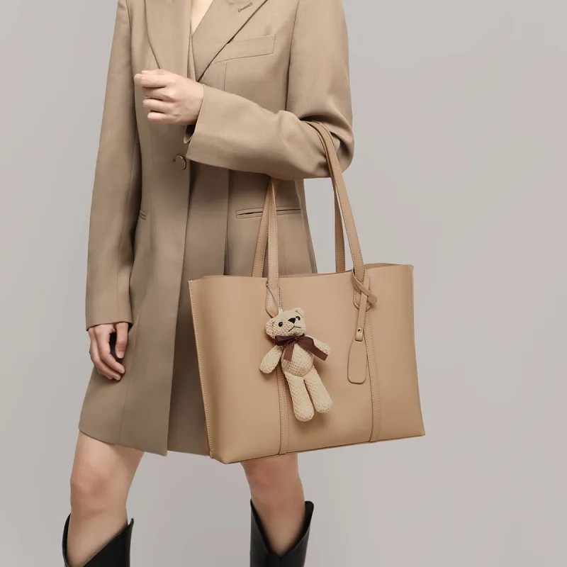 COMELY Cow Leather Patchwork Synthetic Leather Shoulder Bag Tote Regular Women's Blue Apricot Smoke Gray-10