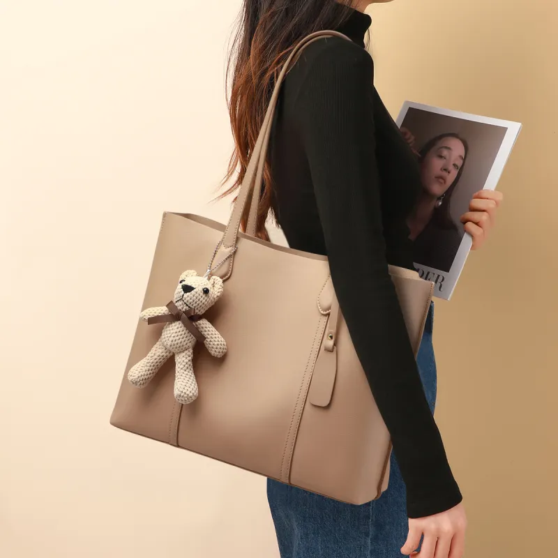 COMELY Cow Leather Patchwork Synthetic Leather Shoulder Bag Tote Regular Women's Blue Apricot Smoke Gray-12