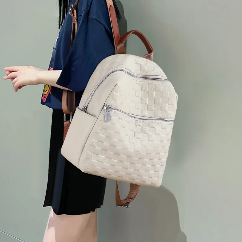 COMELY Cow Leather With Synthetic Leather Backpack Regular Women's White/Black-6