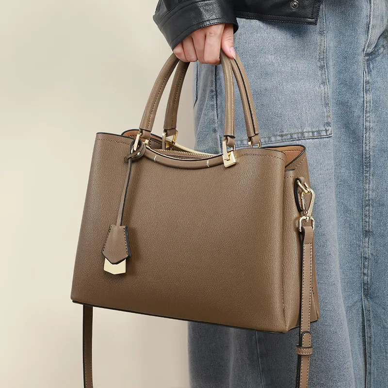 COMELY Cow Leather One Shoulder Handbag Women's Coffee-1