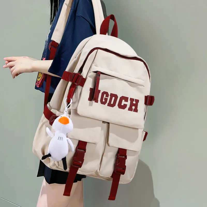 COMELY Fabric Women's Backpack Computer Backpack Regular Unisex White & Red-4