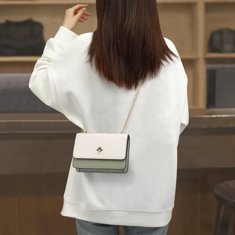 COMELY Cow Leather Patchwork Synthetic Leather Chain Bag Shoulder Bag Regular Women's Matcha Green-3