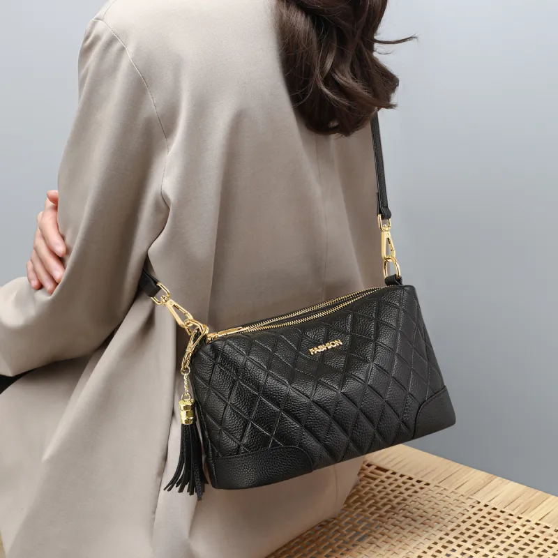 COMELY Cow Leather With Synthetic Leather Shoulder Bag, Crossbody Bag Regular Women's Black-4