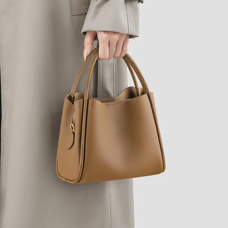COMELY Cow Leather Patchwork Synthetic Leather Bucket Bags Handbags Regular Women's Brown-1