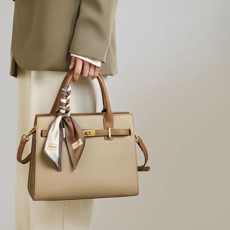 COMELY Cow Leather Mom Bag, Shoulder Bag, Crossbody Bag Medium Size Women's Khaki-4