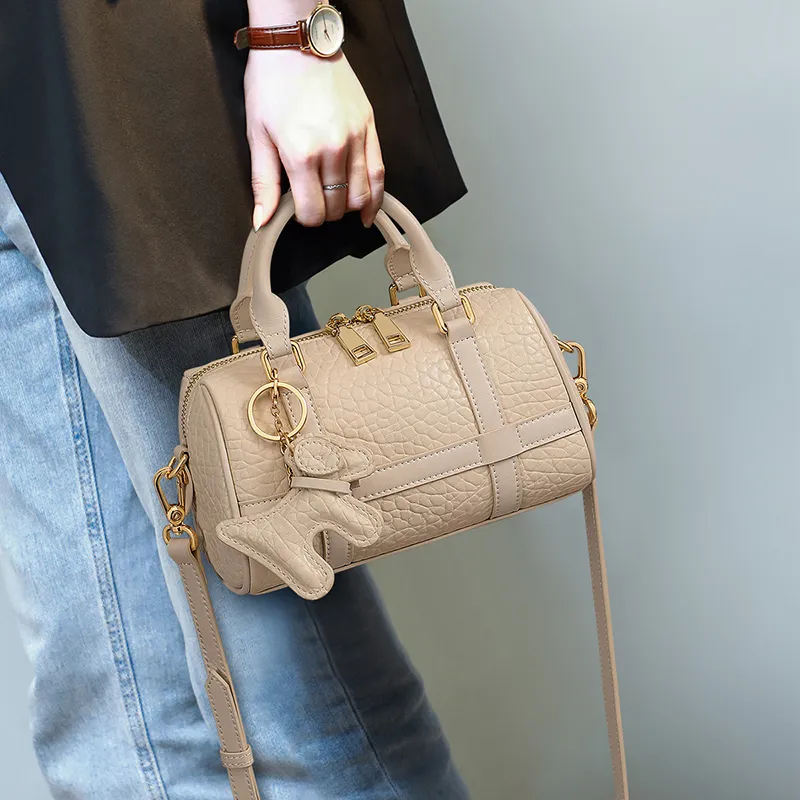 COMELY Cow Leather Boston Bag, One Shoulder Handbag, Crossbody Bag Regular Women's Camellia White-1