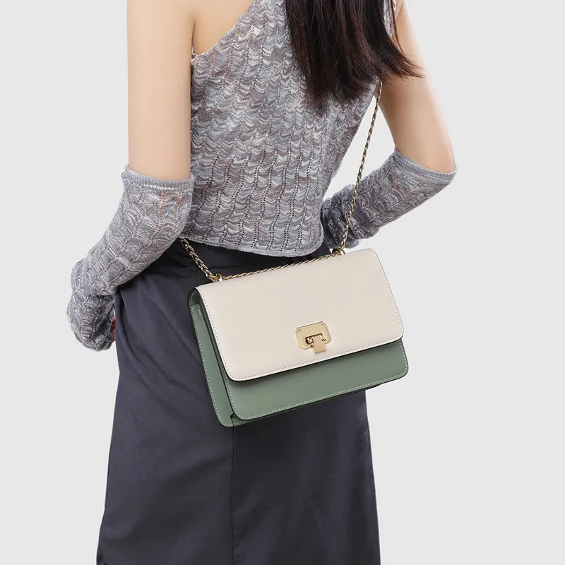 COMELY Cow Leather Shoulder Bag Women's White Green-2